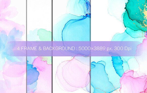 4 Background Water Color Style Decorate: Dreamy Leaves for Digital & Print