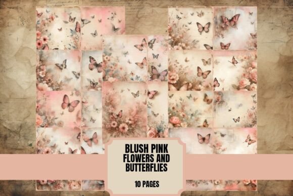 Blush Pink Flowers & Butterflies Junk Journal Pages: A Designer's Delight