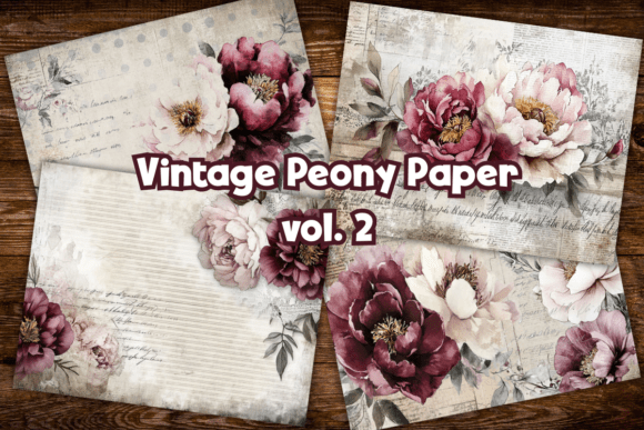 Burgundy Shabby Chic Peonies: A Vintage Digital Paper Pack
