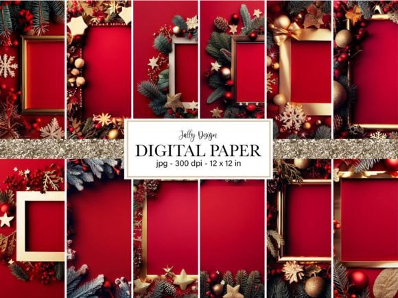 Christmas Frames with Red Background: Festive Design Assets