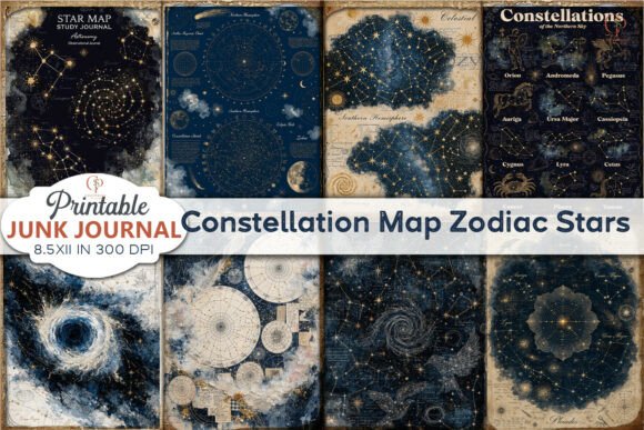 Constellation Map Zodiac Stars Junk Journal: Your Celestial Canvas