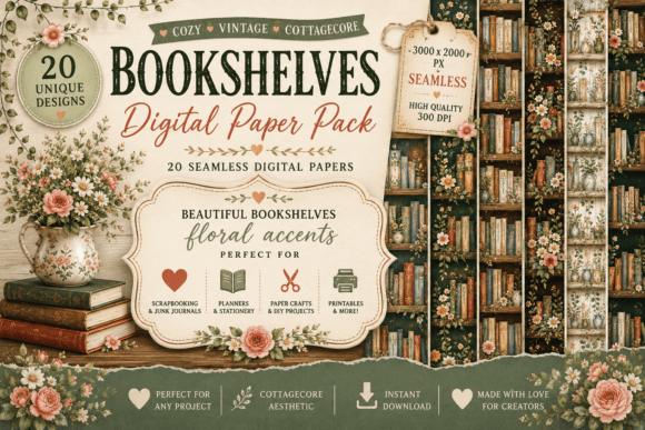 Forest Fairy Bookshelf Seamless Patterns for Magical Design