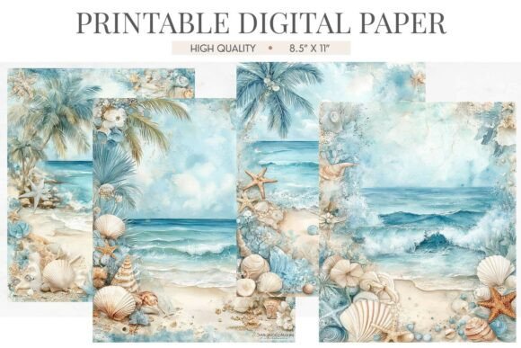 Tropical Palm Beach Shell Digital Paper: Coastal Design Made Easy