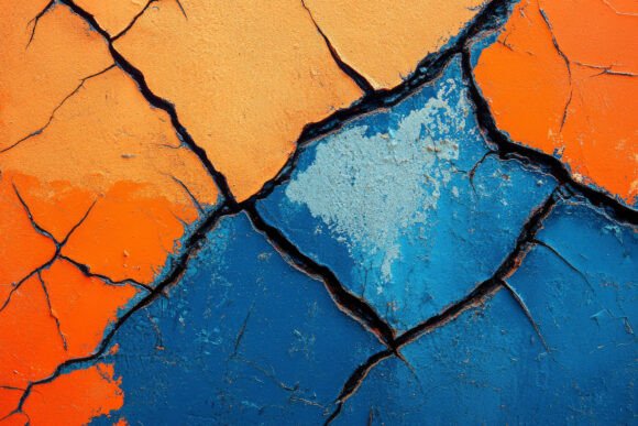 Unleash Creative Energy with Cracked Blue and Orange Paint Background