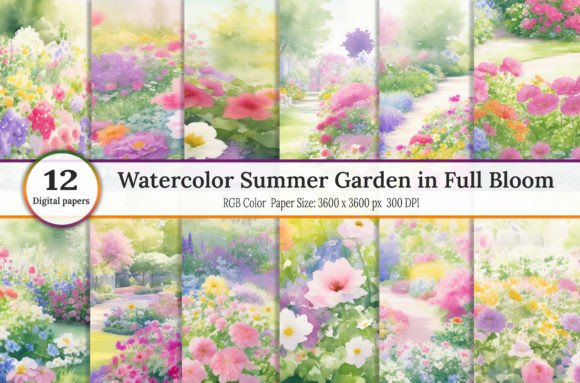 Watercolor Summer Garden in Full Bloom: Your Go-To Design Asset